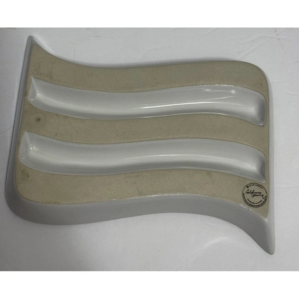 California Pantry Olive/Pickle Ceramic Serving Dish Divided Snack Appetizer 6x8